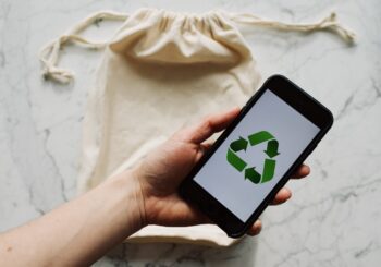 Free Faceless person showing recycle symbol on mobile phone screen Stock Photo